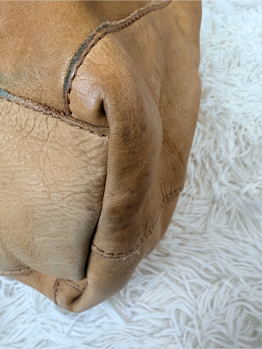 American Leather Co Liberty Tote Tan Genuine Leather Shoulder Hobo Bag Boho - Picture 16 of 16